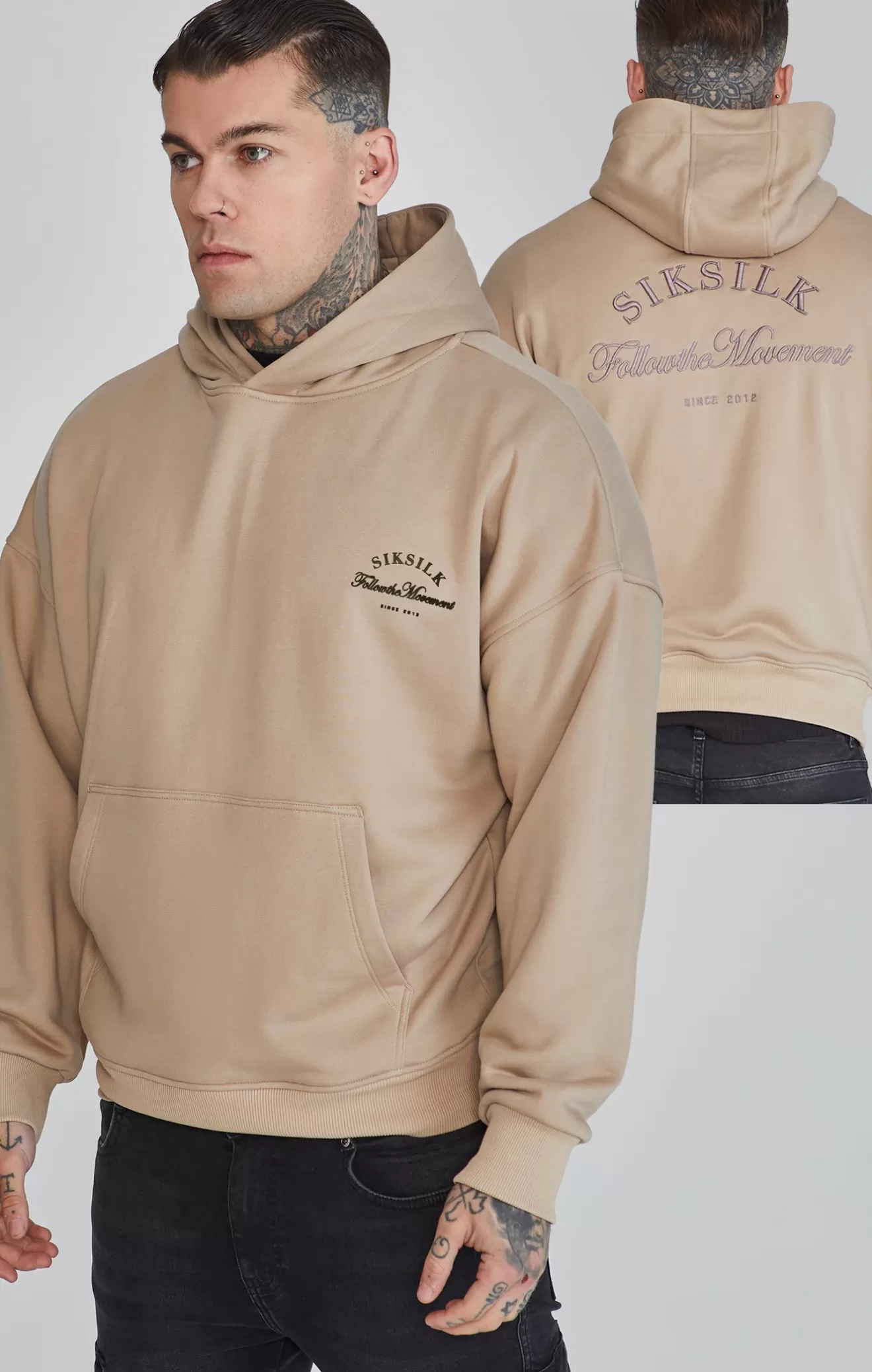 SikSilk Hoodies^Beige Graphic Hoodie