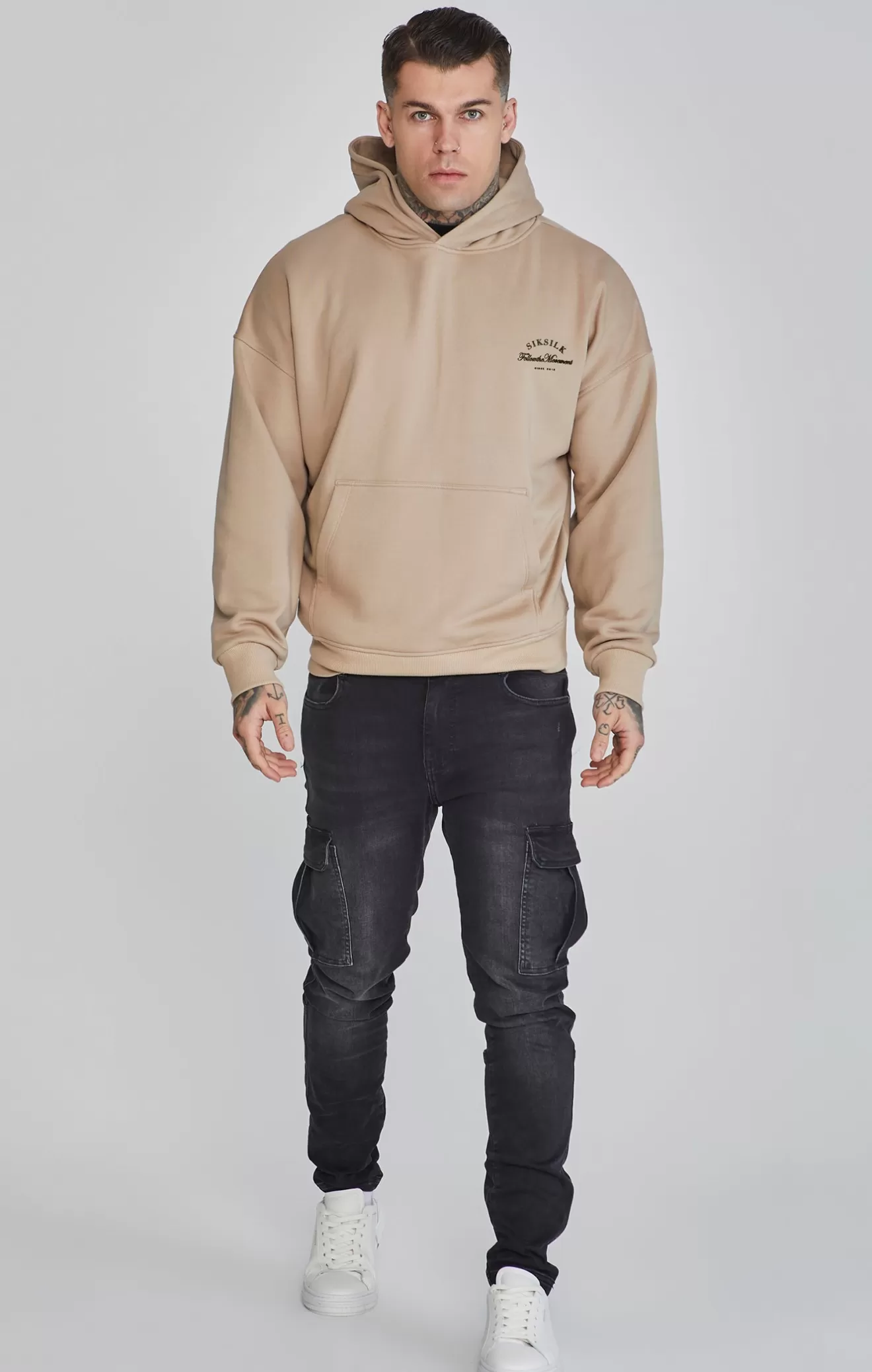 SikSilk Hoodies^Beige Graphic Hoodie