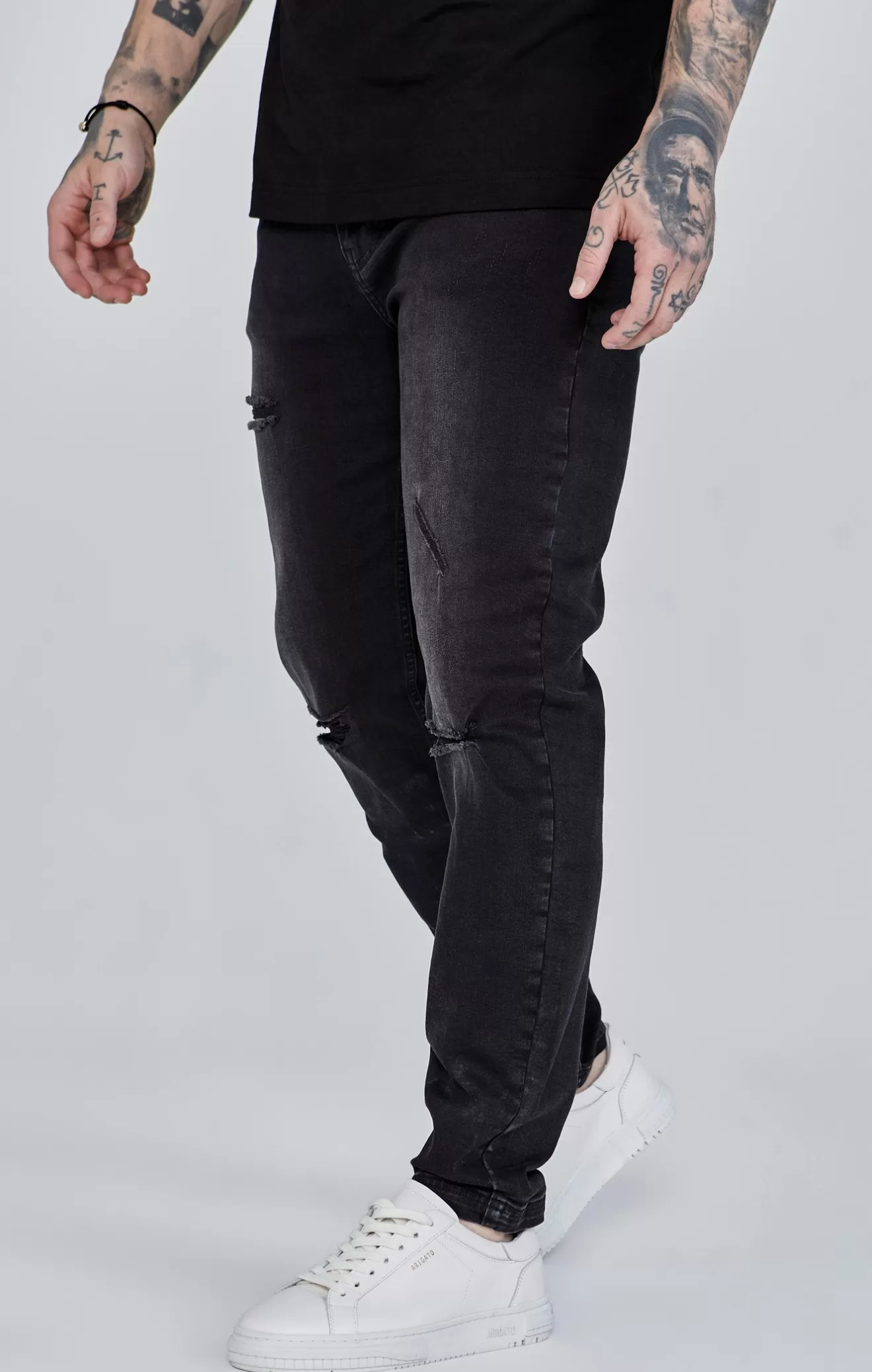 SikSilk Jeans^Black Distressed Slim Fit Jeans