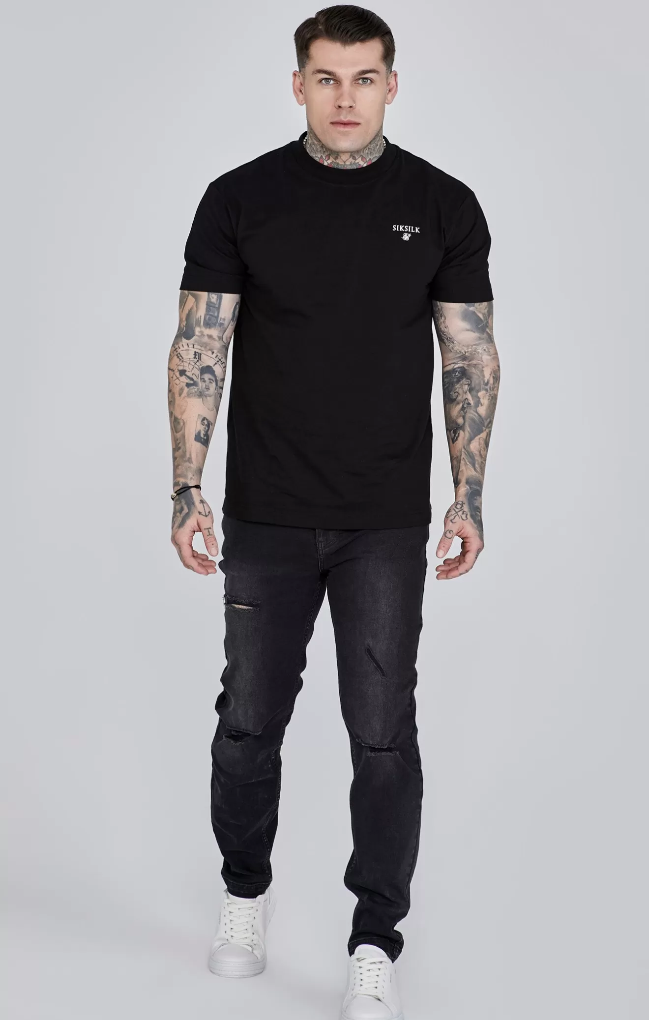 SikSilk Jeans^Black Distressed Slim Fit Jeans