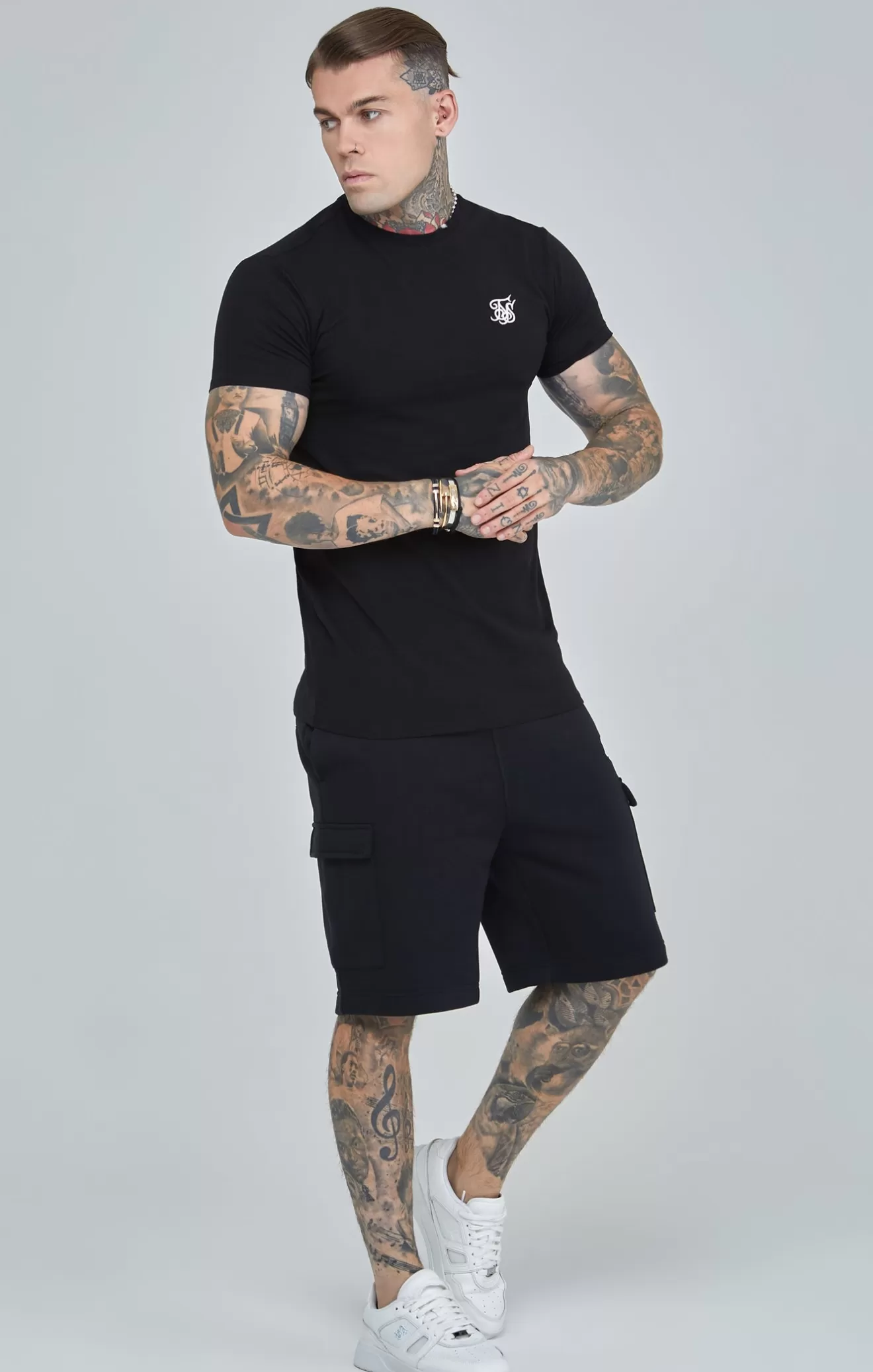 SikSilk Shorts^Black Essential Cargo Fleece Short