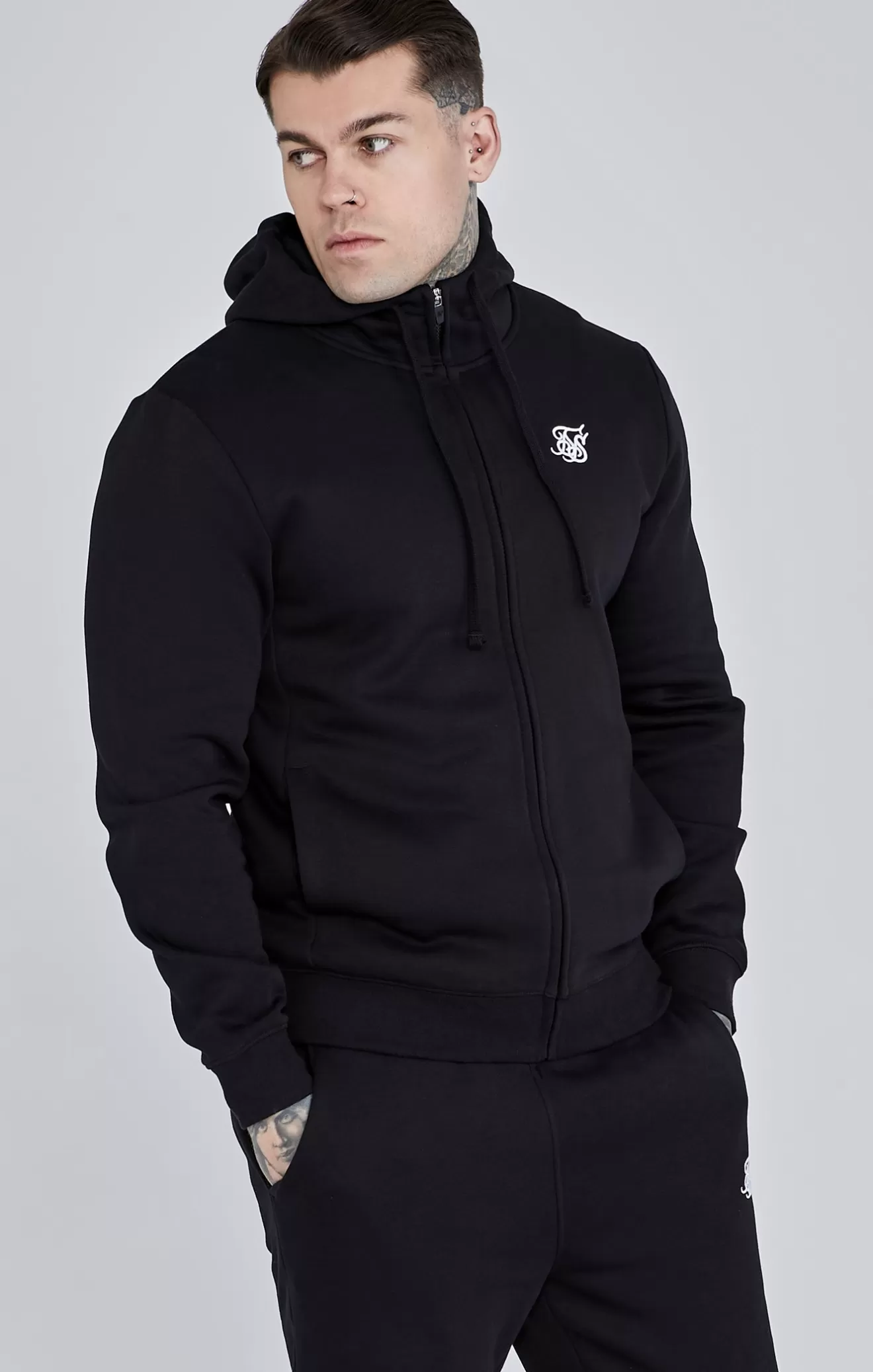 SikSilk Hoodies^Black Essential Zip Through Funnel Hoodie