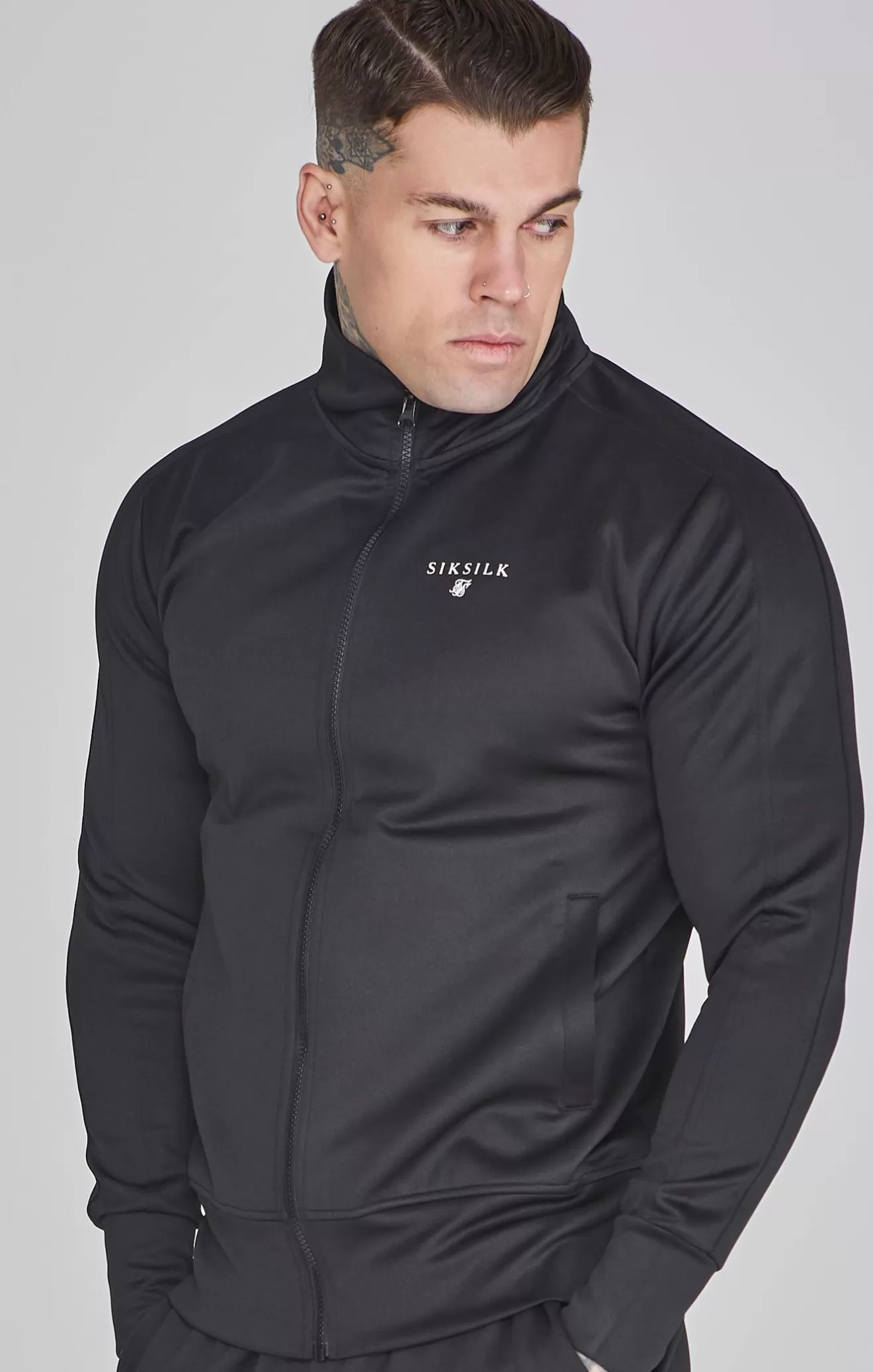 SikSilk Track Tops^Black Essentials Poly Track Top