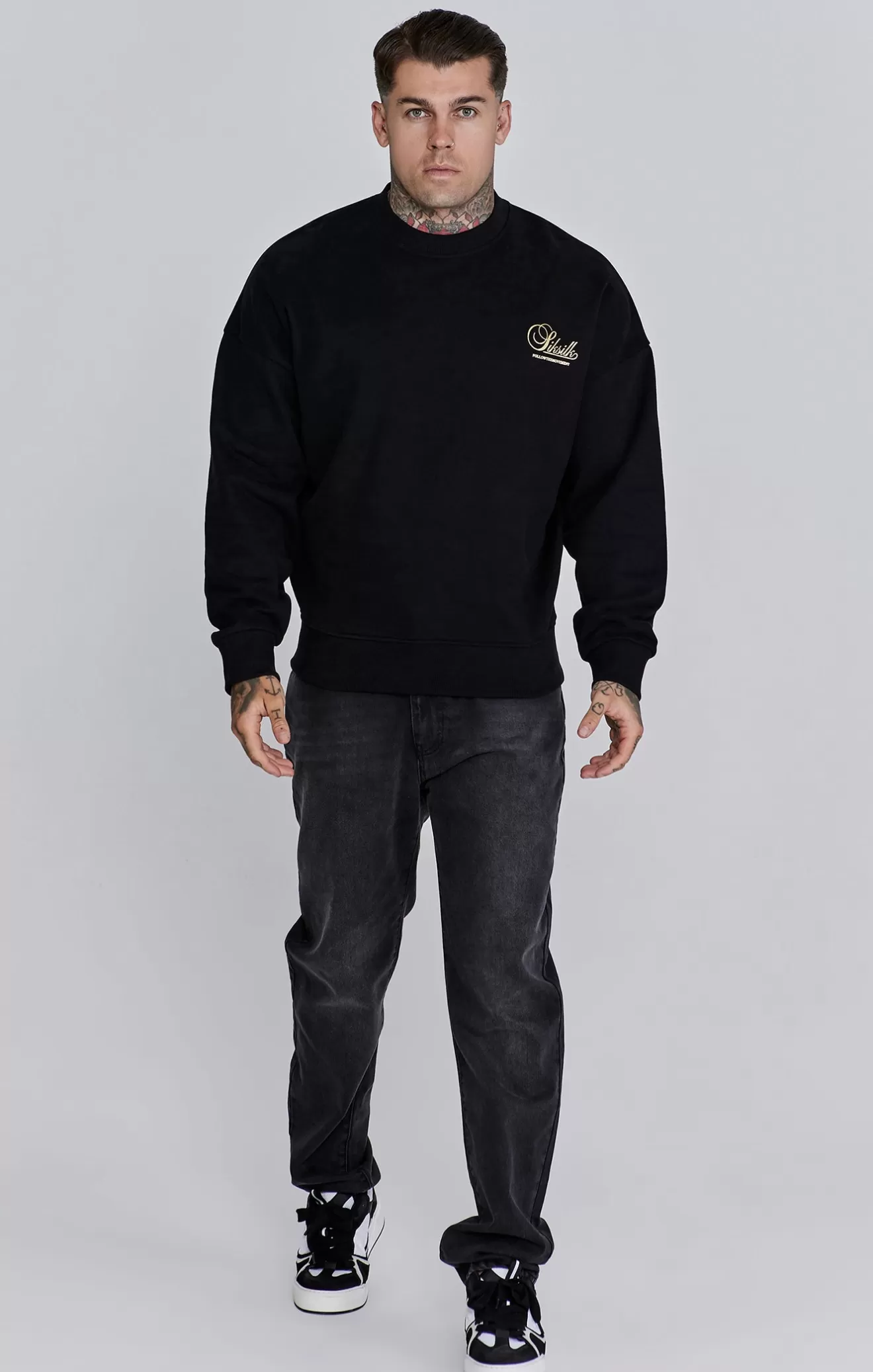 SikSilk Hoodies^Black Graphic Sweater