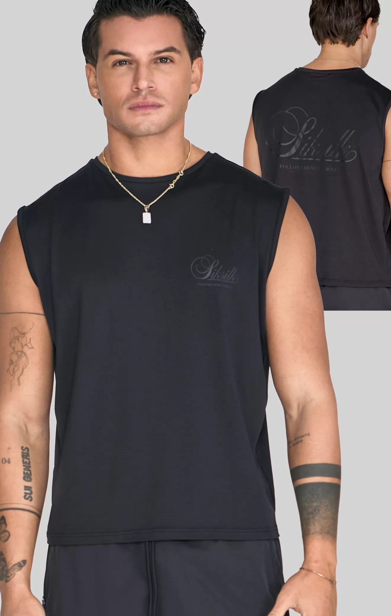 SikSilk Vests^Black Relaxed Logo Vest