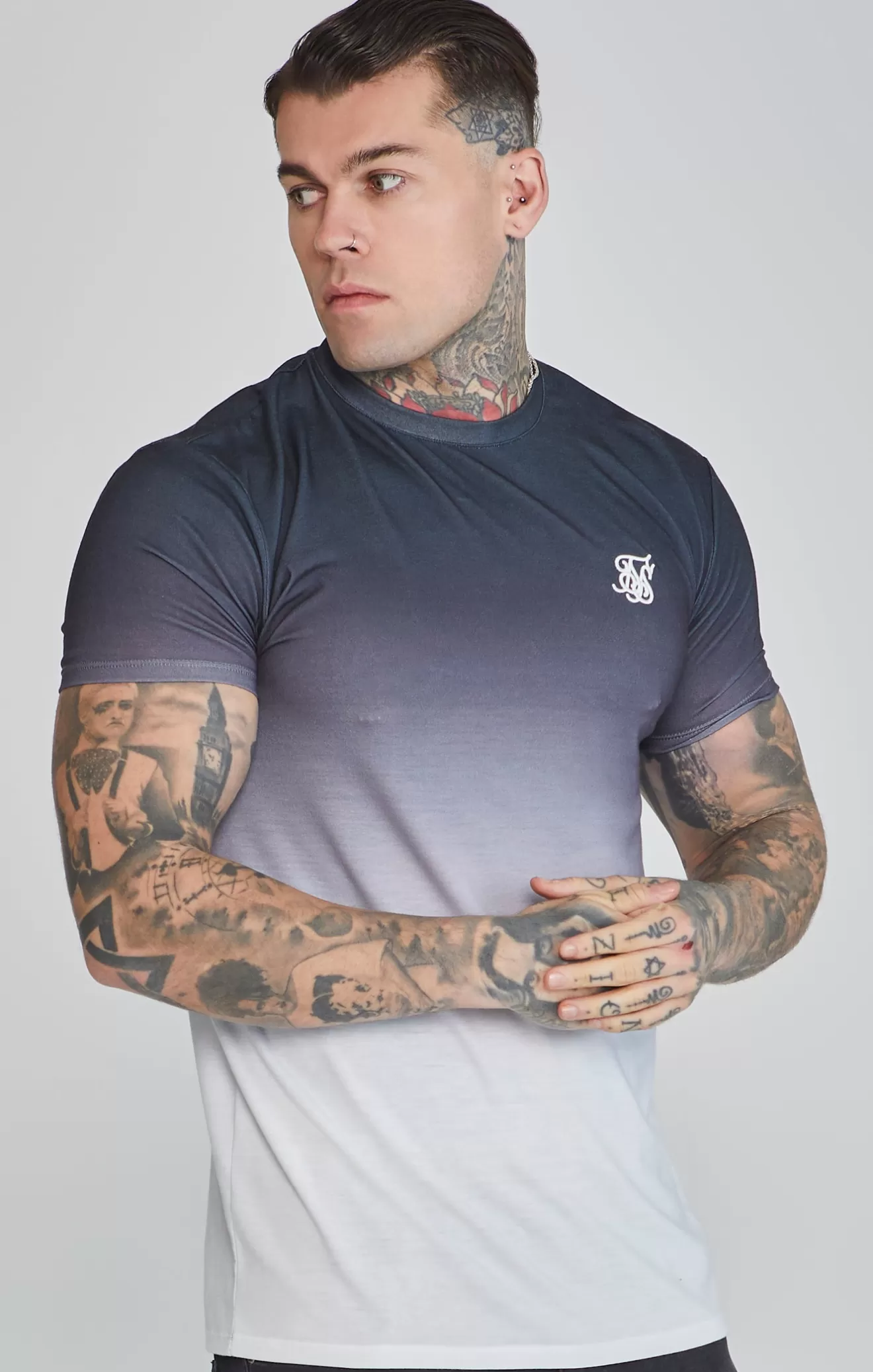 SikSilk T-Shirts^Black White Fade T-Shirt