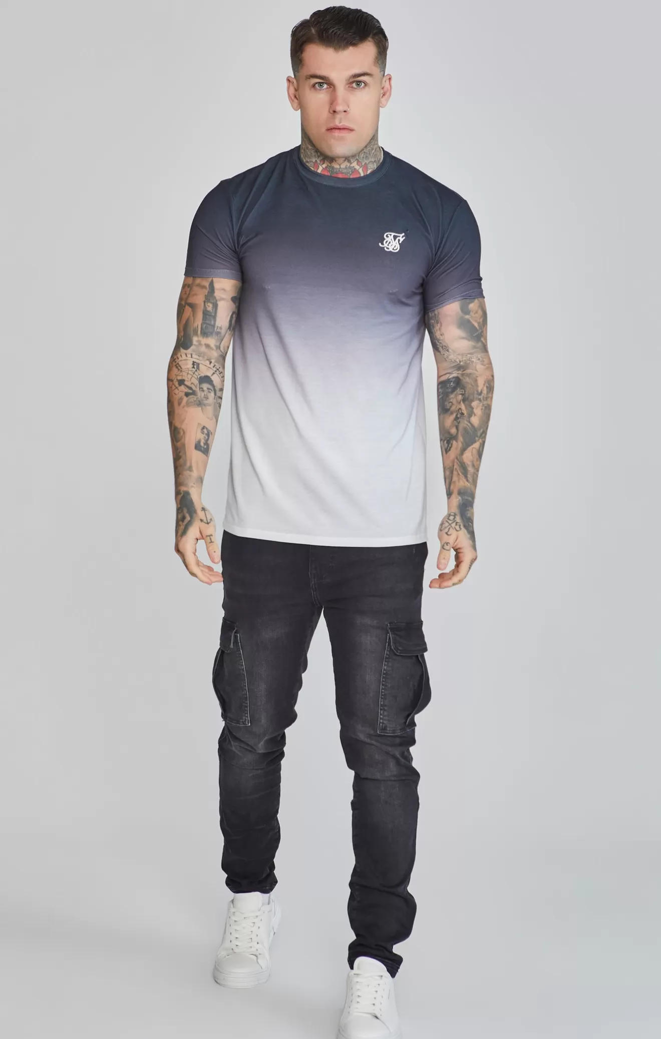 SikSilk T-Shirts^Black White Fade T-Shirt