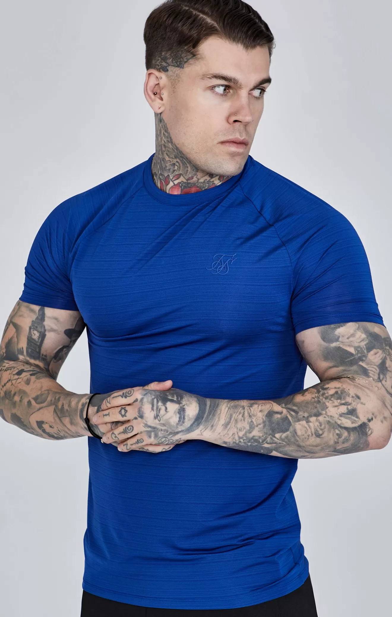 SikSilk T-Shirts^Blue Muscle Fit T-Shirt