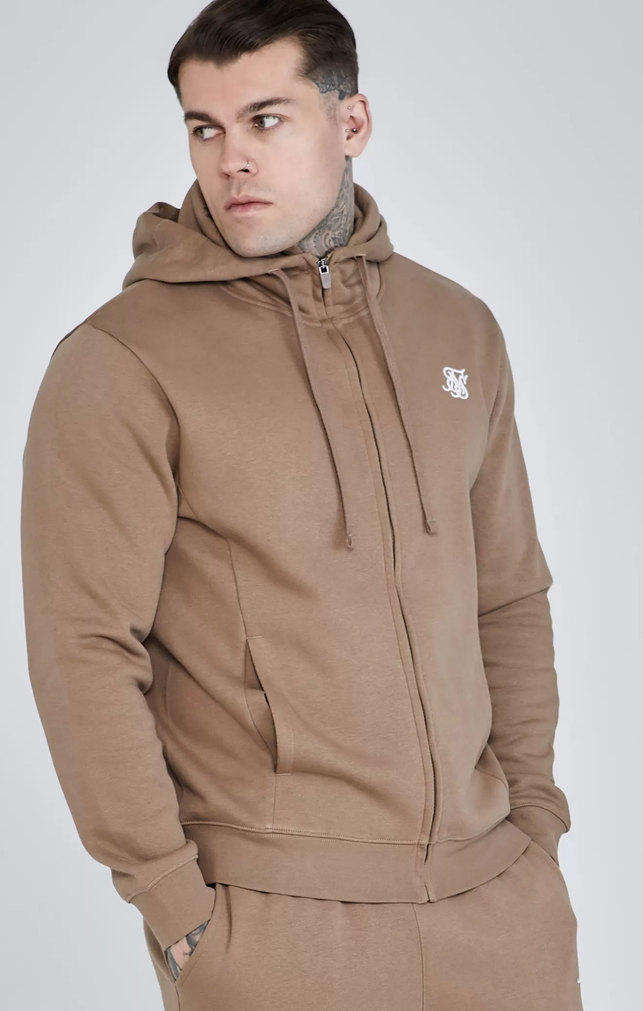 SikSilk Hoodies^Brown Essentials Full Zip Hoodie