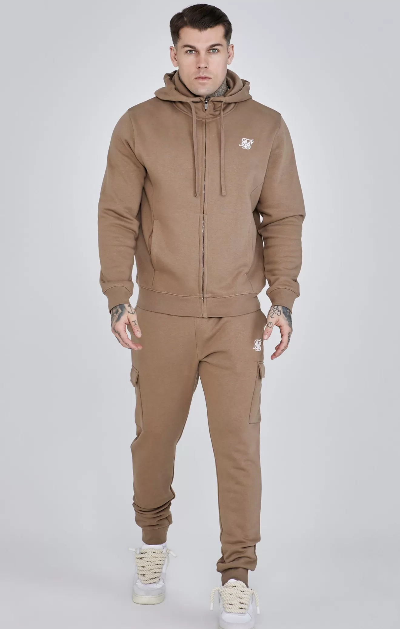 SikSilk Hoodies^Brown Essentials Full Zip Hoodie