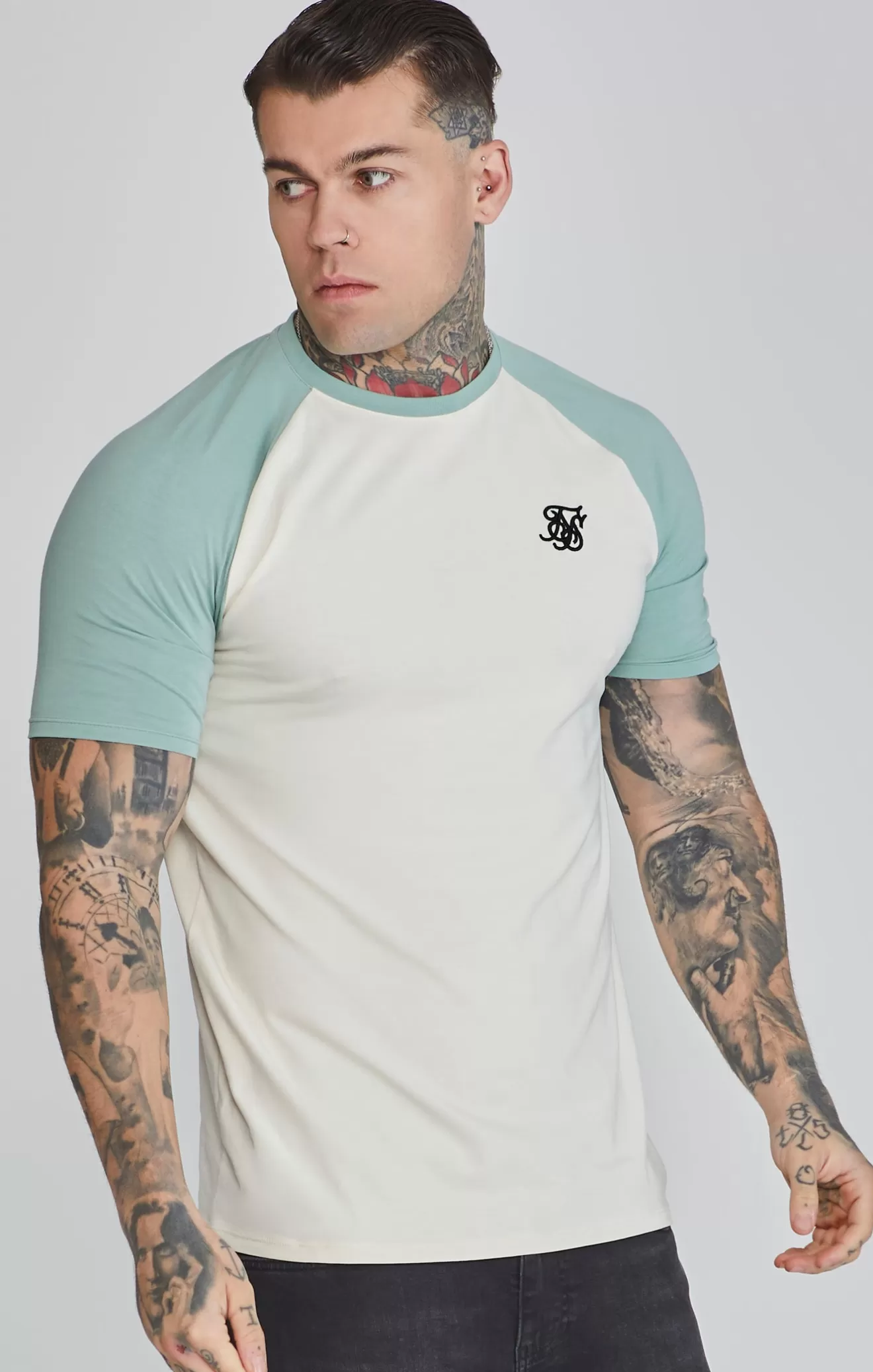 SikSilk T-Shirts^Ecru Green Raglan T-Shirt