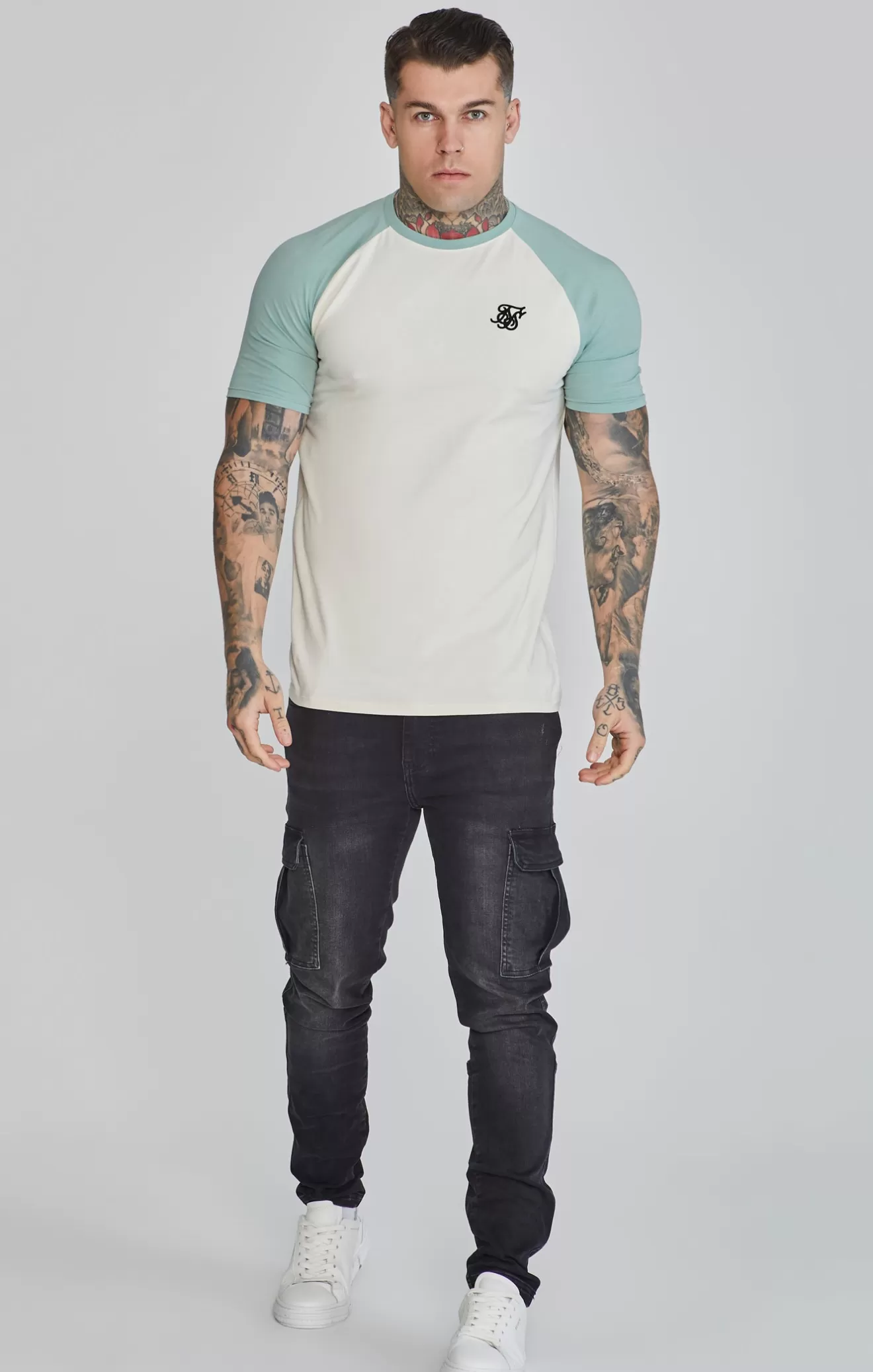 SikSilk T-Shirts^Ecru Green Raglan T-Shirt