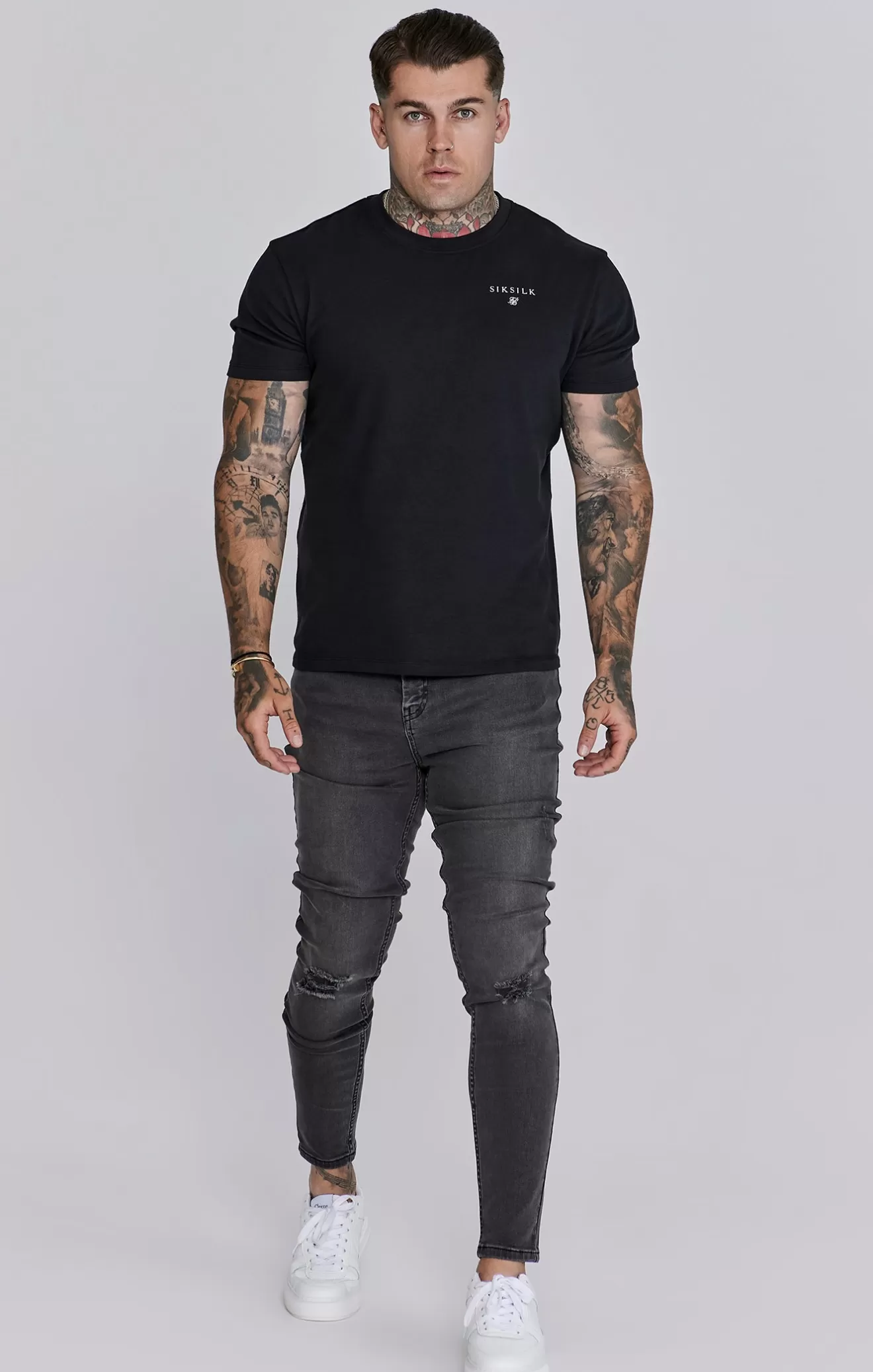 SikSilk Jeans^Grey Distressed Skinny Jeans