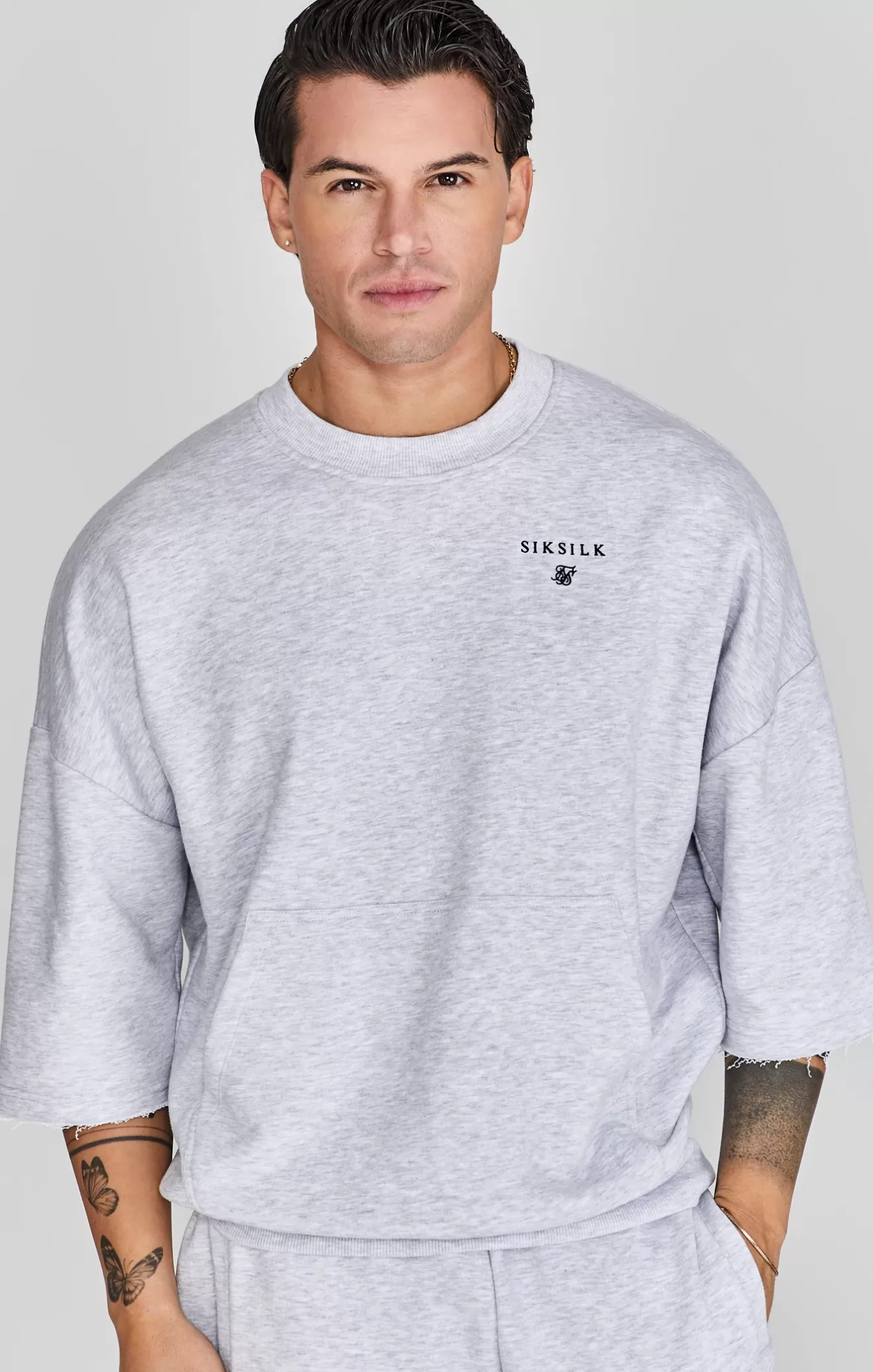 SikSilk Hoodies^Grey Marl Cut Off Sweater