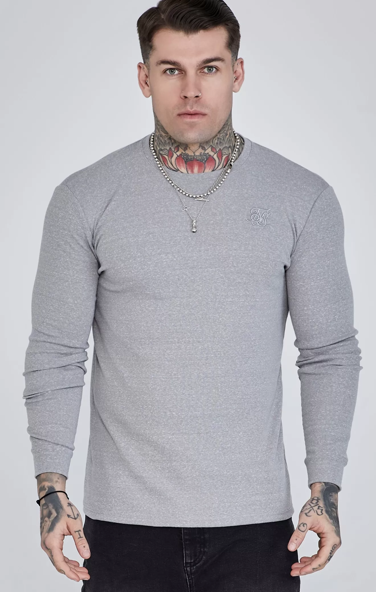 SikSilk T-Shirts^Grey Marl Long Sleeve T-Shirt