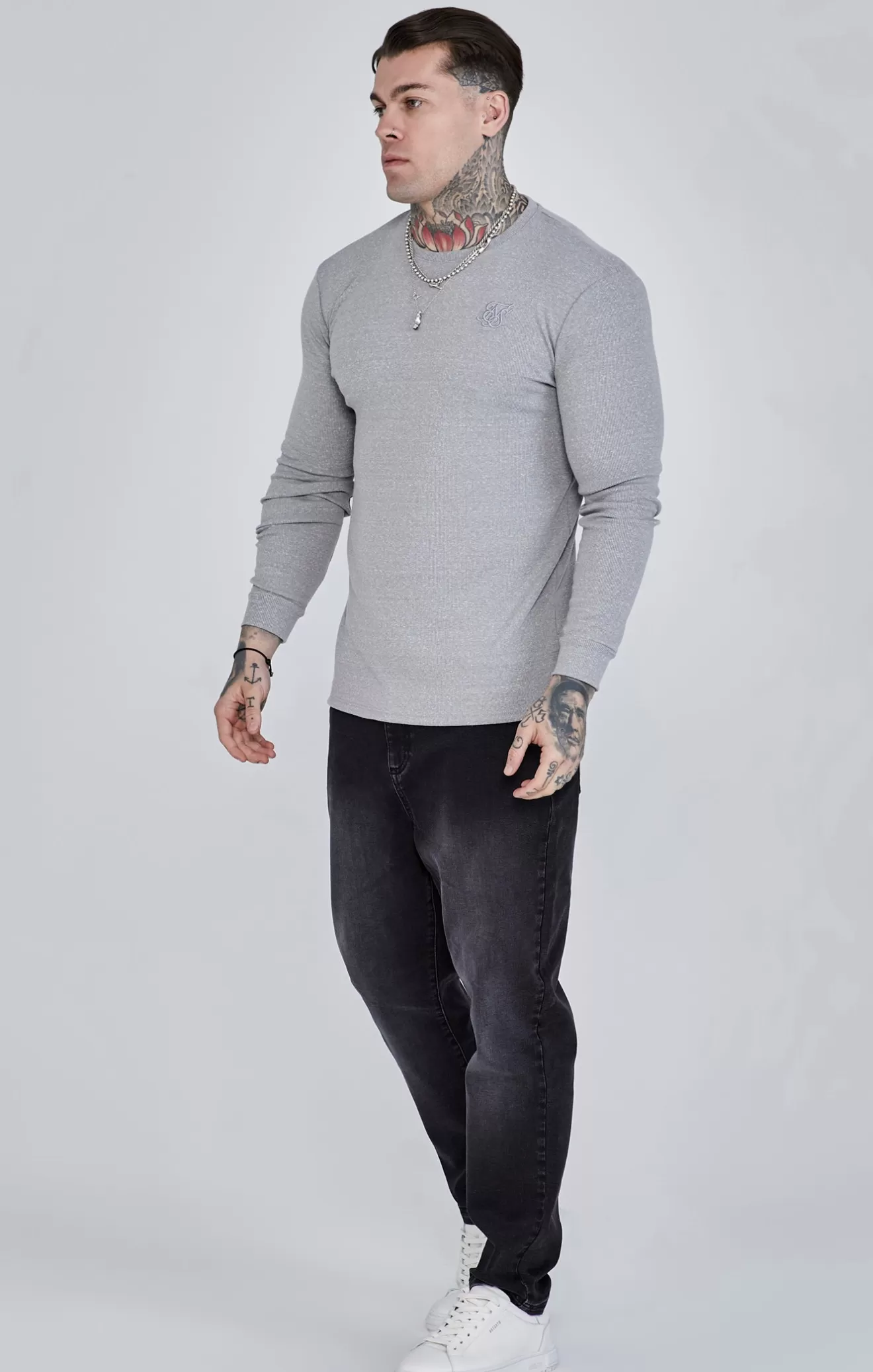 SikSilk T-Shirts^Grey Marl Long Sleeve T-Shirt