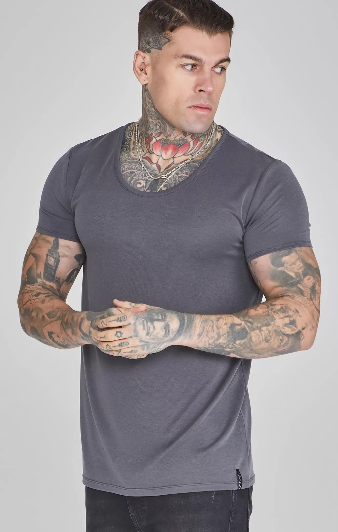 SikSilk T-Shirts^Grey Muscle Fit T-Shirt