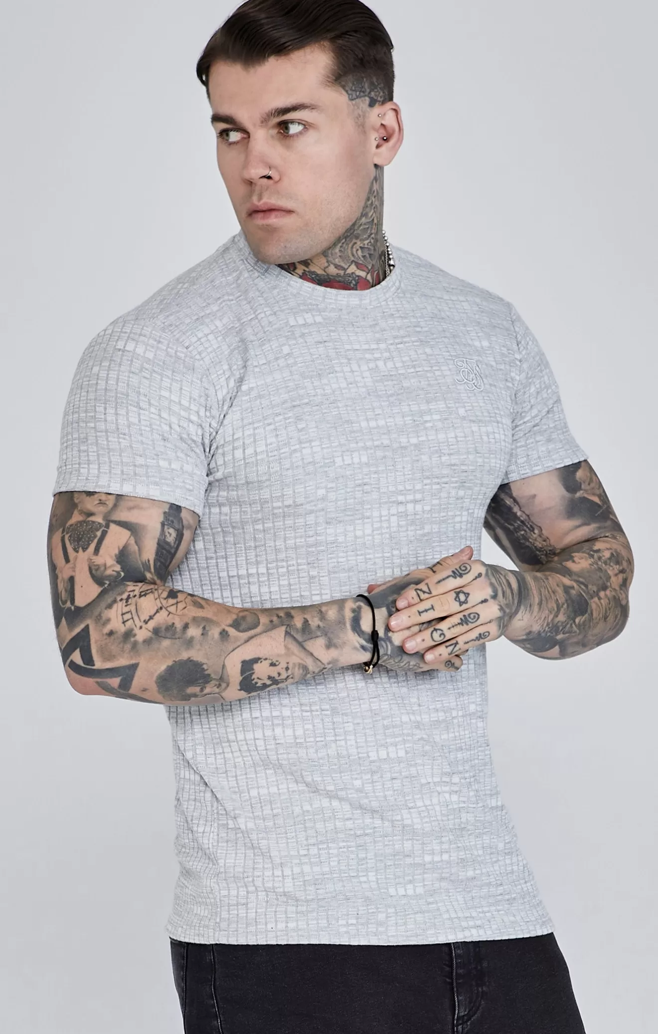 SikSilk T-Shirts^Light Grey Rib Knit T-Shirt