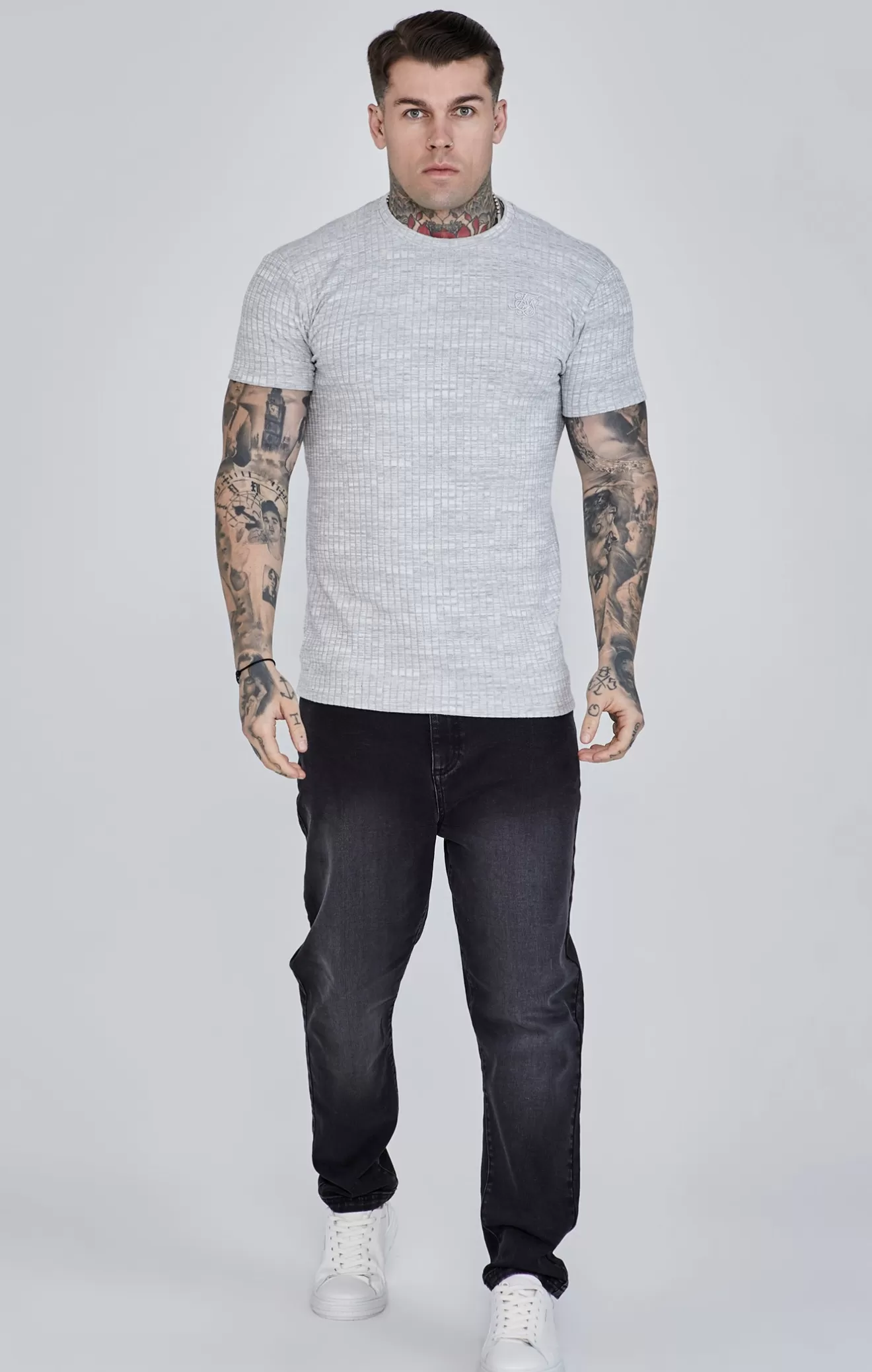 SikSilk T-Shirts^Light Grey Rib Knit T-Shirt