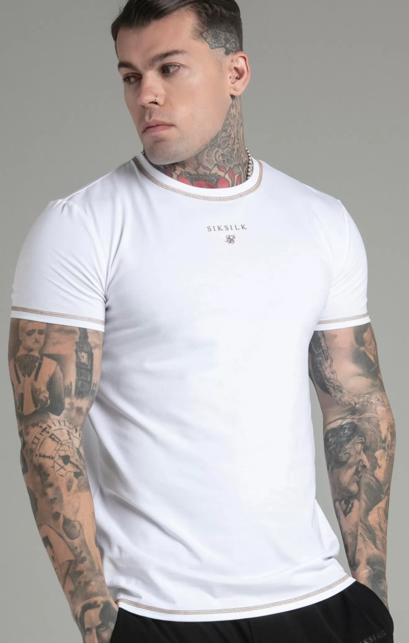 SikSilk T-Shirts^White Muscle Fit T-Shirt