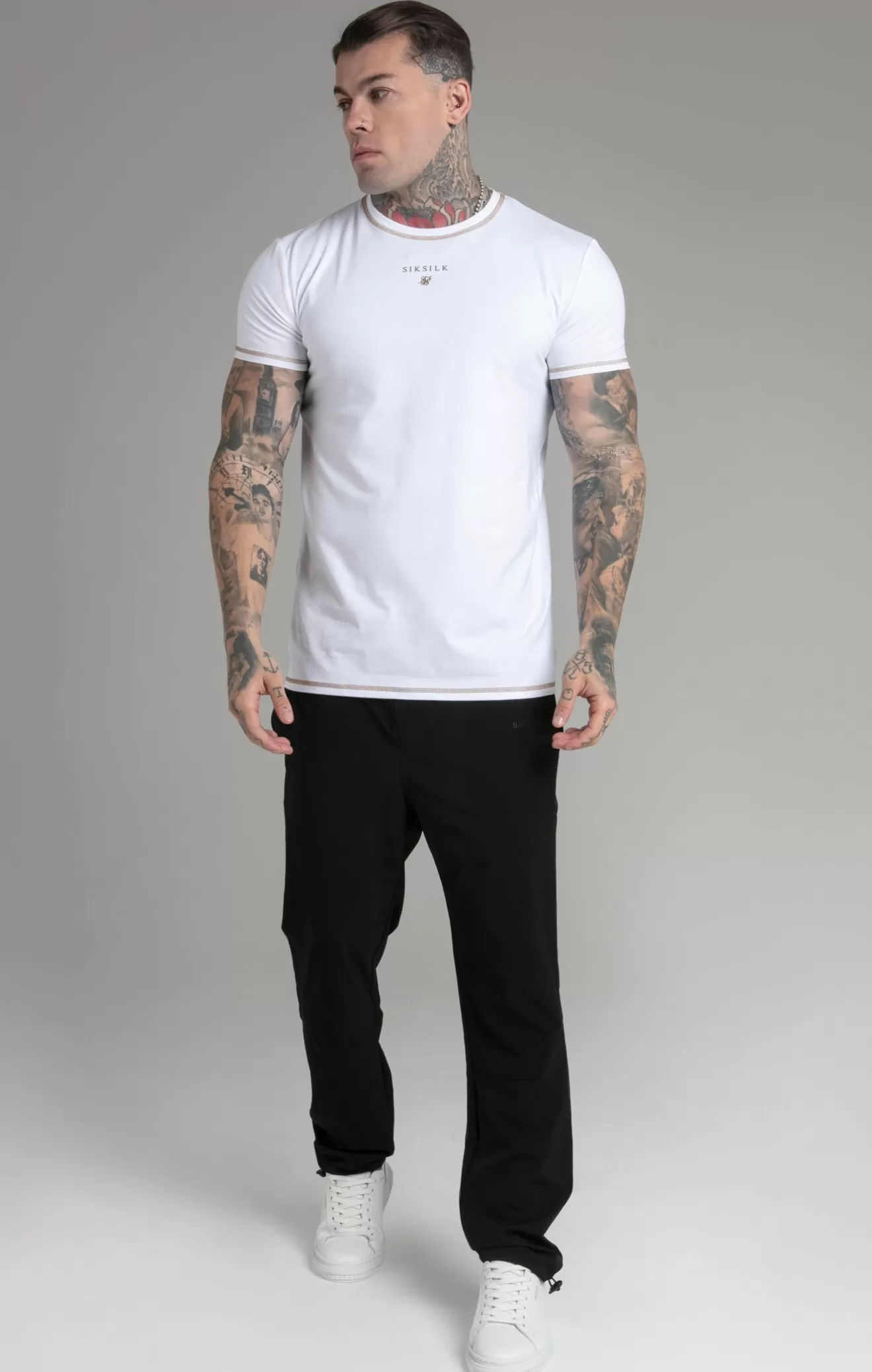 SikSilk T-Shirts^White Muscle Fit T-Shirt